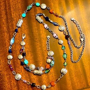 Brighton long silver stations, crystals, natural stone link set